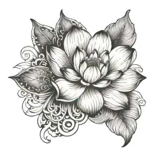 Lotus flower paw, print, angel wings tattoo design idea