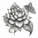 Lotus flower paw, print, angel wings tattoo design idea