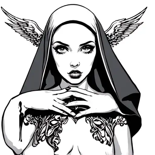 sexy nun horny tattoo design idea