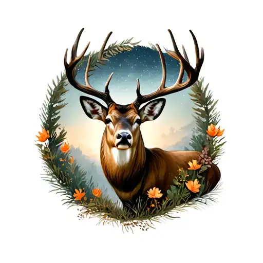 mule deer surrounded tattoo design idea