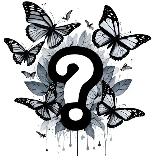 Question mark and butterflies flying tattoo design idea