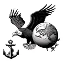 bald eagle with globe and an anchor tattoo design idea