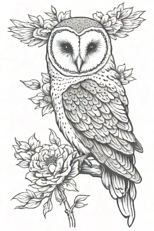 peony flowers, barn owl perched, cross tattoo tattoo design idea