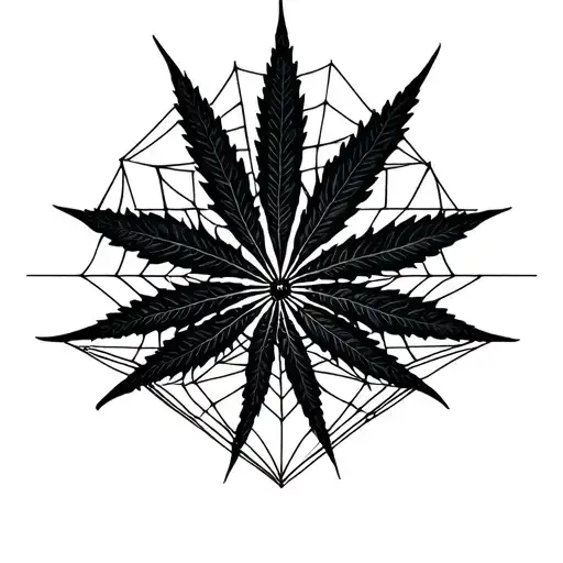 hemp leaf and spider webs surrounding tattoo design idea