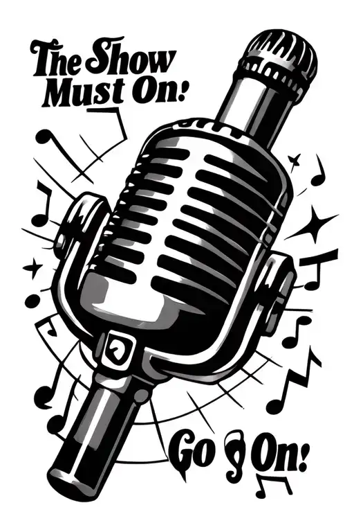 Note: "The Show Must Go On", vocal microphone, music theme tattoo design idea