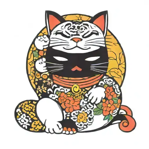 Funny Black Maneki neko tattoo design idea