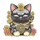 Funny Black Maneki neko tattoo design idea