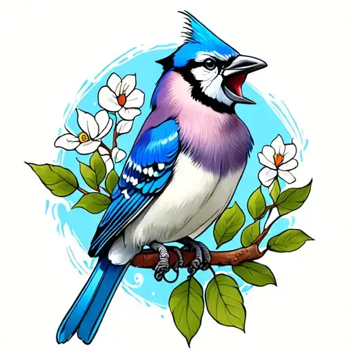 neo trad tattoo design blue jay bird singing tattoo design idea