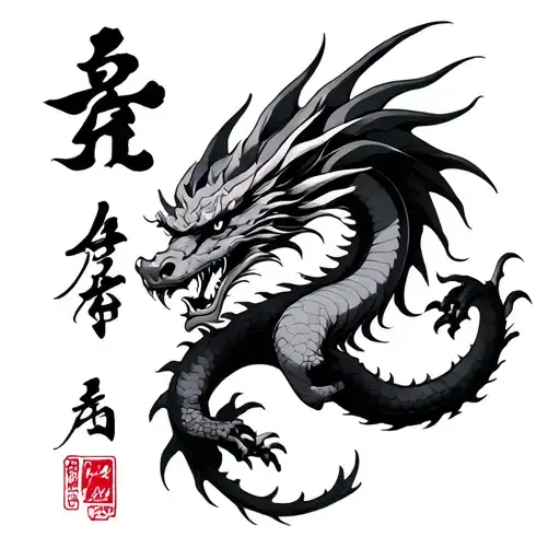 kaizen kanji symbol integrated dragon flying tattoo design idea
