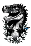 cute trex flowers butterfly diamonds tattoo design idea