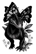 cute trex flowers butterfly diamonds tattoo design idea