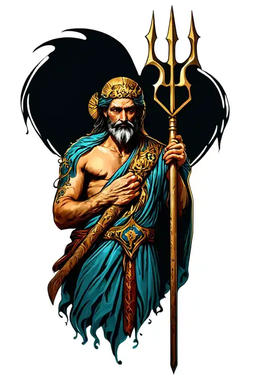 Posiedon Holding trident tattoo design idea