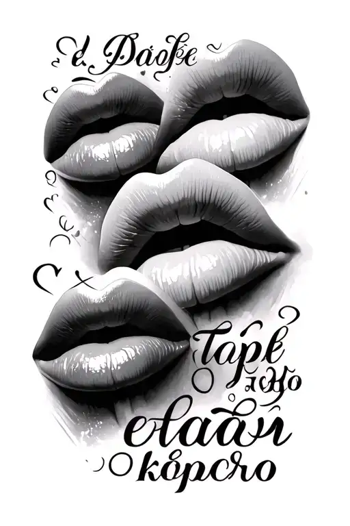 these words "στο φεγγάρι και πίσω" with 3 lips kissing tattoo design idea