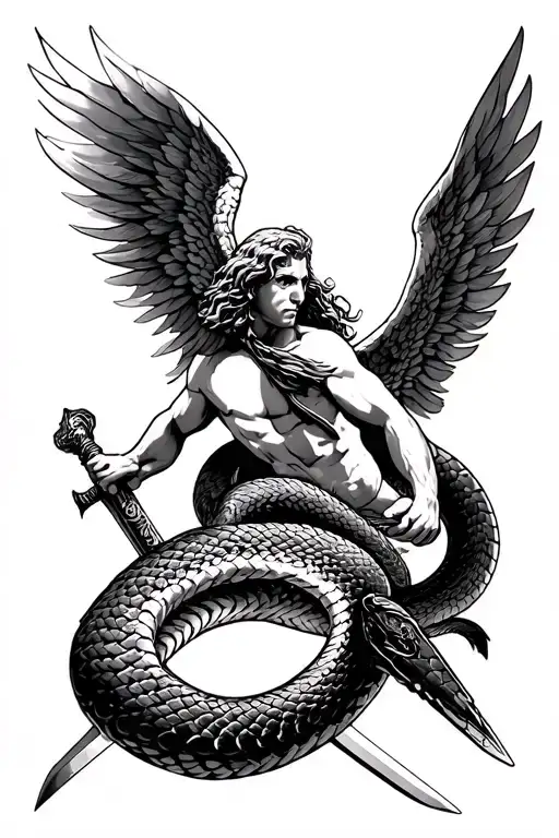 saint Michael killing a snake with sword tattoo design tattoo design idea