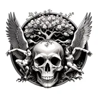 skull with tree of life and demons against angels who have the upper hand tattoo design idea