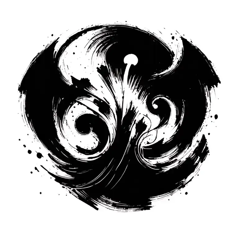 High contrast brush-like strokes dark aesthetic surrealist gothic blackwork otherworldly ornamental abstract sigilism tattoo design idea