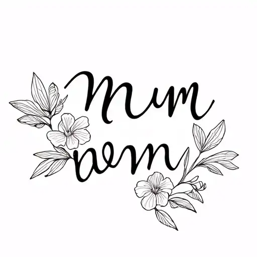 mum written, freesia flowers blooming tattoo design idea
