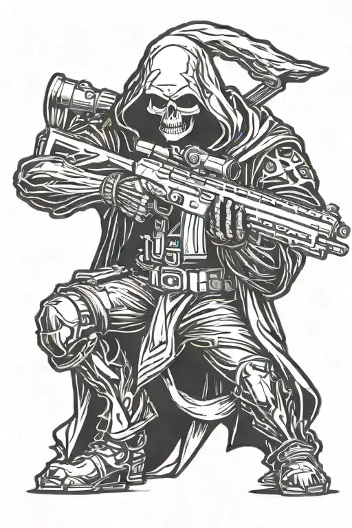 reaper holding a sniper rifle intertwined tattoo design idea