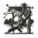 Cowboy kneeling down with a little girl running to him underneath a tree and stars  tattoo design idea