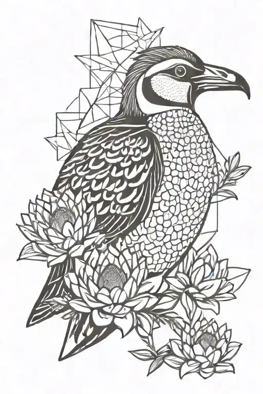 King Protea flower with African penguin tattoo design idea