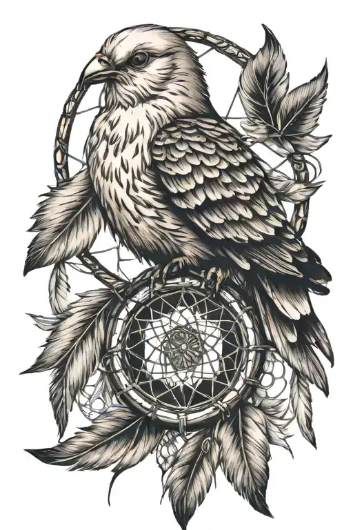 dream catcher with a dove perched atop tattoo design idea