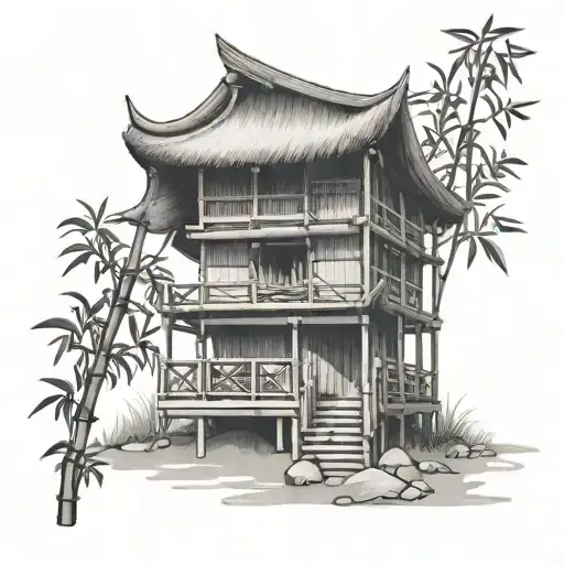 bamboo hut tattoo design idea