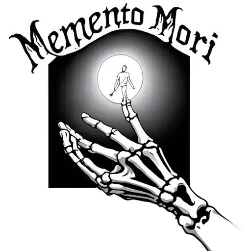 "Memento Mori" It is a skeleton hand and a human hand recreating the "Creation of Adam" with the words "Memento Mori" above it.  tattoo design idea