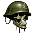 You can create a full-neck skull tattoo with a military (modern green) Russian helmet tattoo design idea