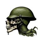 You can create a full-neck skull tattoo with a military (modern green) Russian helmet tattoo design idea