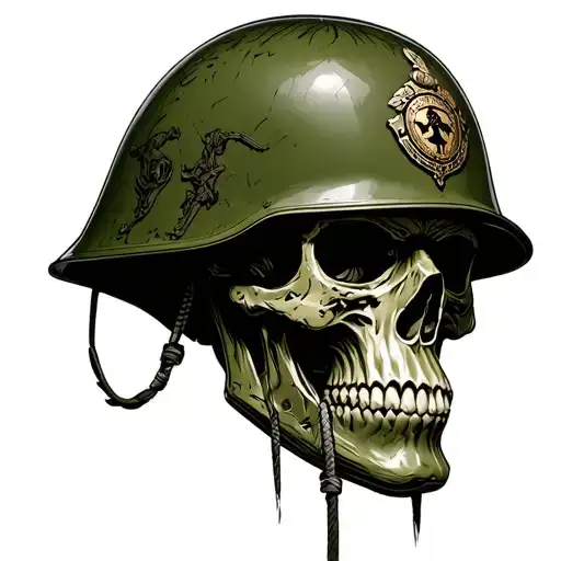 You can create a full-neck skull tattoo with a military (modern green) Russian helmet tattoo design idea