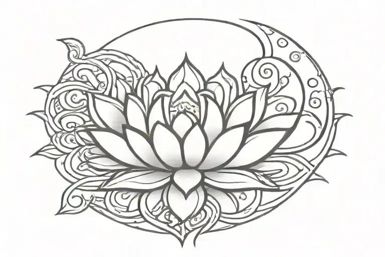 om moon sun lotus flower tattoo design idea