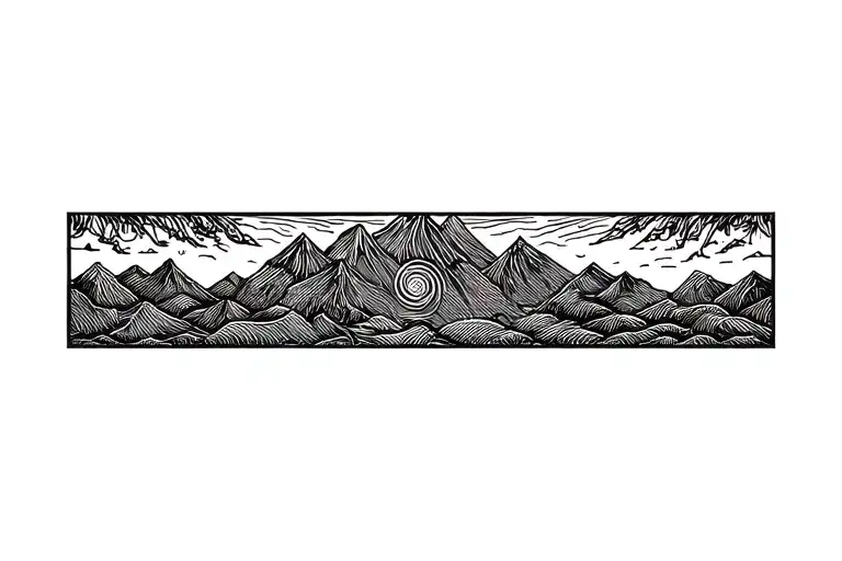 Peruvian mountain range with pachamama spiral; incorporate cougar, condor and snake; add animals tattoo design idea