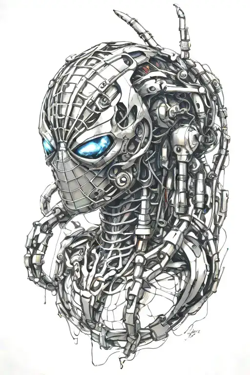 A robotic Spiderman hybrid design incorporating DIY electronic elements tattoo design idea