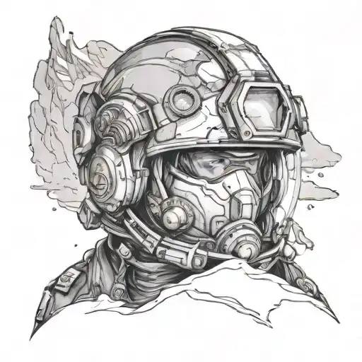 Design a tattoo featuring a Kirby Morgan helmet surrounded by icy landscapes of Antarctica tattoo design idea