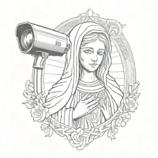Small sketch for tattoo - Virgin Mary covers a surveillance camera a dollar tattoo design idea