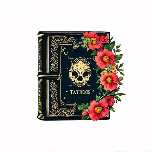 book surrounded by bold floral masculine tattoo design idea