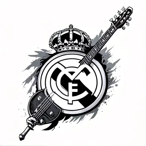 Real Madrid Logo add rock band behind a female warrior tattoo design idea