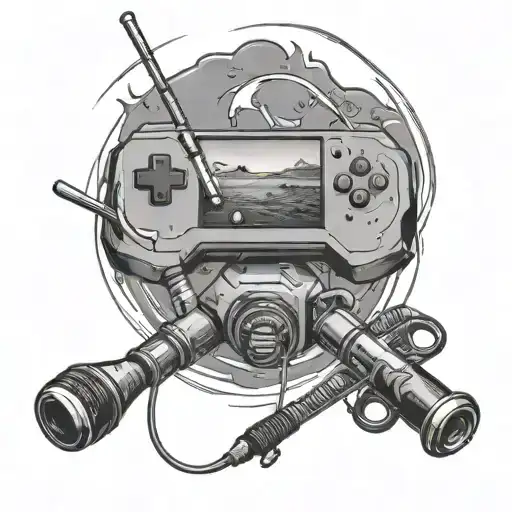 Fishing Pole catching a gaming controler with a spatuala tattoo design idea