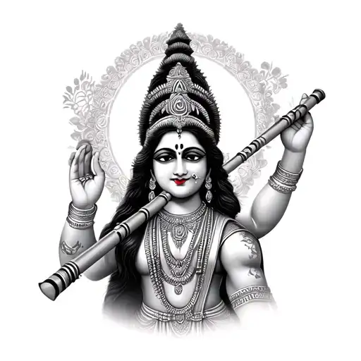 too many questions only one answer KRISHNA FLUTE WITH tattoo design idea