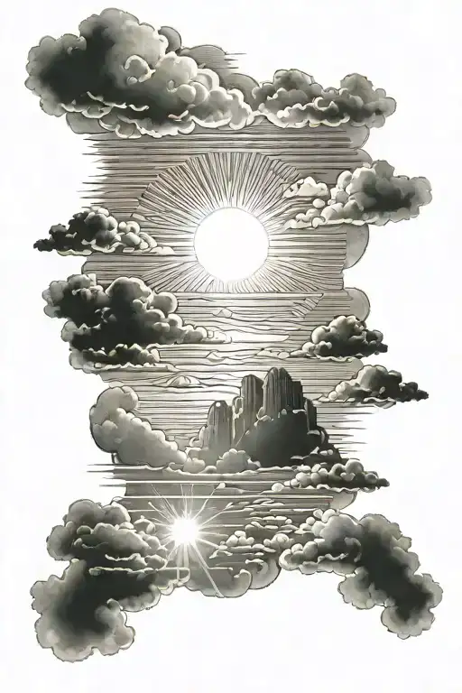sun rays driving away the clouds  tattoo design idea