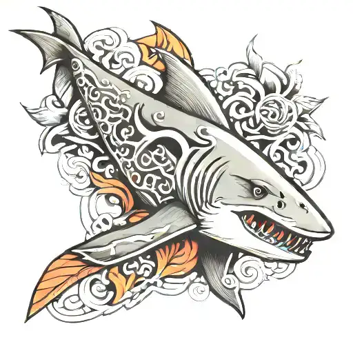 shark skate board design tattoo design idea