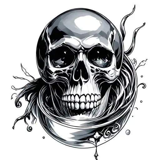 dracula, crystal ball morphing skull tattoo design idea