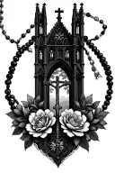 rosary necklace wrap, gothic cathedral, flowers, art deco architecture patterns, tree tattoo design idea
