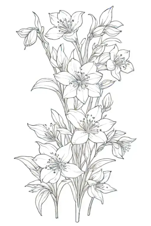 create botanical tattoo with snowdrop, violet, primrose, waterlily, gladiolus and cosmos with rice plant tattoo design idea