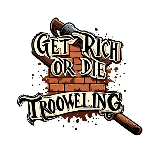 "Get rich or die troweling " stone block or brick wall tattoo design idea