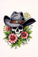 cowboy hat n flowers tattoo design idea