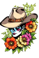 cowboy hat n flowers tattoo design idea