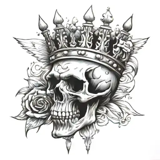 skull crown crying tattoo design idea