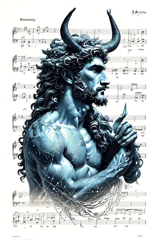 poseidon + constellation capricorn and taurus + music tattoo design idea