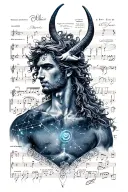 poseidon + constellation capricorn and taurus + music tattoo design idea